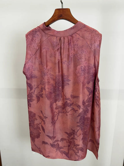Muted Pink Floral Jacquard Sleeveless Blouse  | Luxe Orienta Modern Chinese Fashion - Luxe Orienta CO., LIMITED