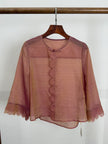 Pink Mulberry Silk Jacquard Blouse with Frog Buttons | Modern Chinese Top - Luxe Orienta CO., LIMITED
