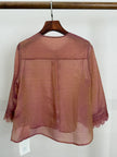 Pink Mulberry Silk Jacquard Blouse with Frog Buttons | Modern Chinese Top - Luxe Orienta CO., LIMITED