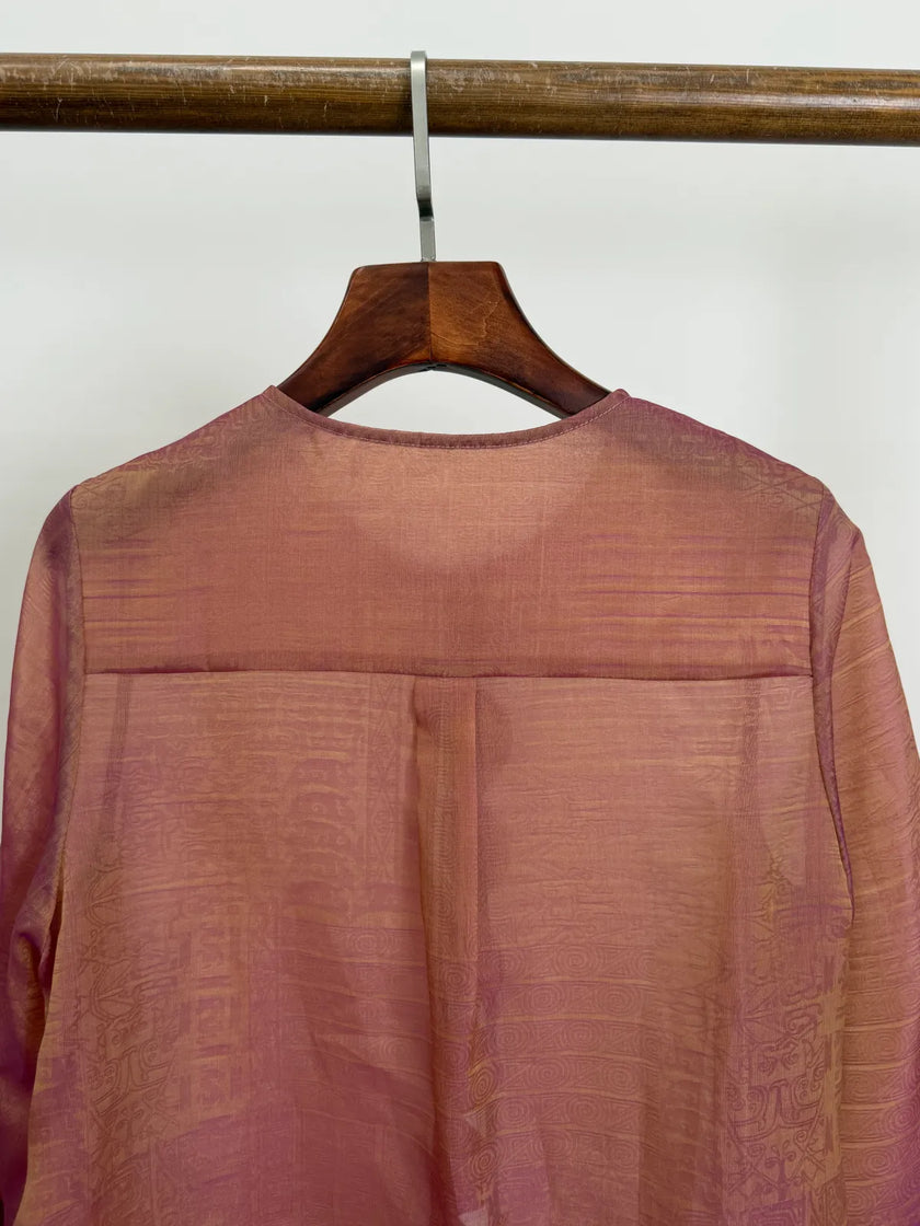 Pink Mulberry Silk Jacquard Blouse with Frog Buttons | Modern Chinese Top - Luxe Orienta CO., LIMITED