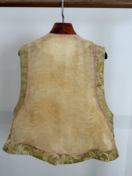 Beige Peacock Embroidery Mulberry Silk Vest with Song Brocade Patchwork-Luxe Orienta Luxury Fashion - Luxe Orienta CO., LIMITED