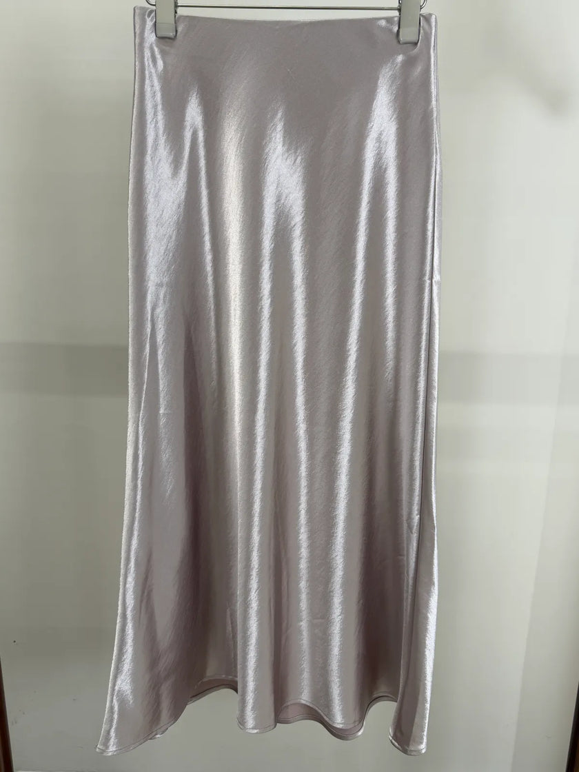 Lavender Acetate Satin Mermaid Midi Skirt | Elegant High Waist Skirt - Luxe Orienta CO., LIMITED