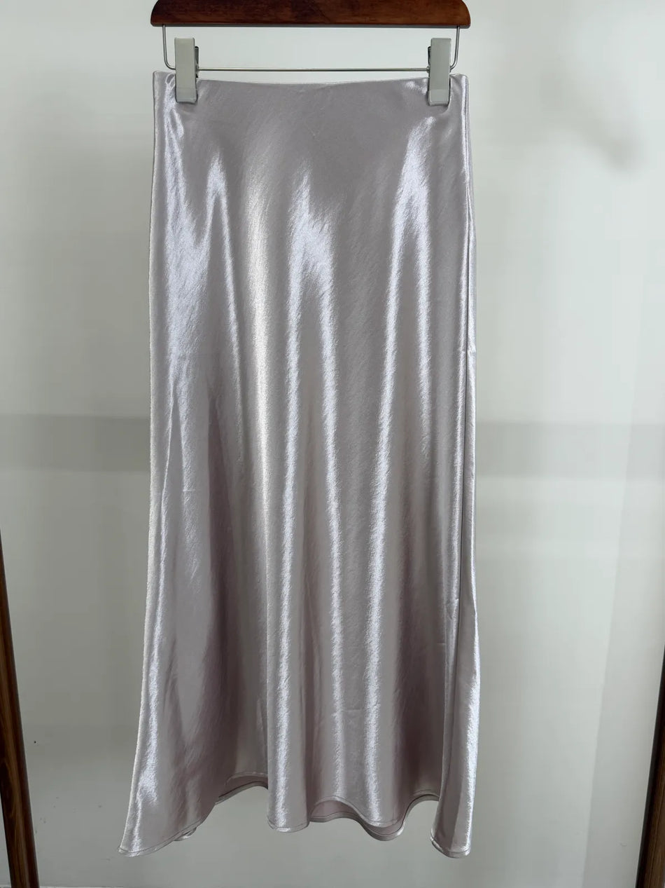 Lavender Acetate Satin Mermaid Midi Skirt | Elegant High Waist Skirt - Luxe Orienta CO., LIMITED