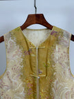 Gradient Gold Floral Jacquard Rayon Vest with Beaded Embroidered -Luxe Orienta Modern Chinese Fashion - Luxe Orienta CO., LIMITED
