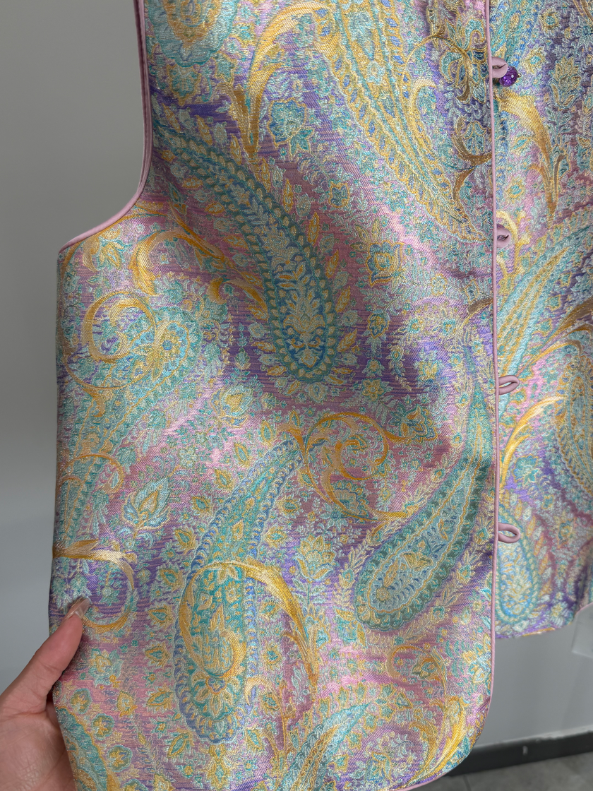Pink-Purple Paisley Jacquard Rayon Vest – Chinese Knot Button Waistcoat | Luxe Orienta - Luxe Orienta CO., LIMITED