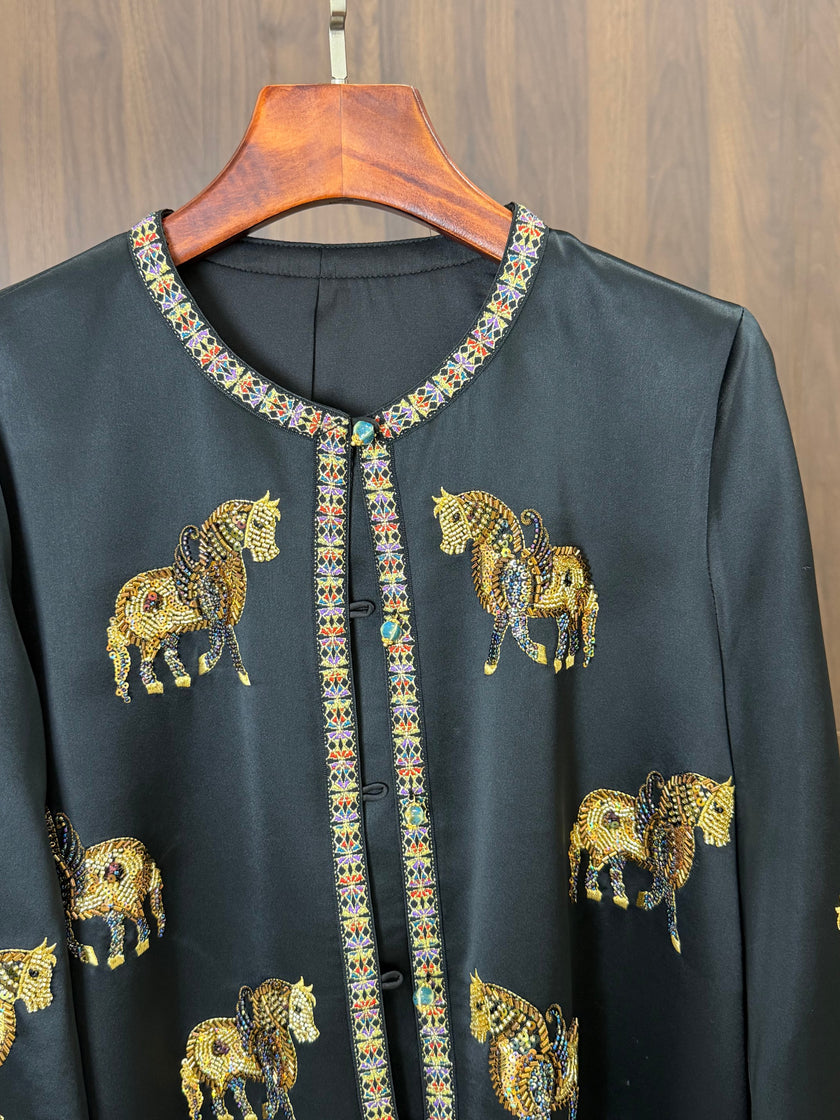 horse embroidery detail chinese style blouse