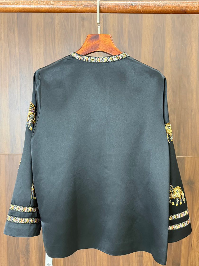 golden chinese embroidered top with horse motif modern oriental fashion