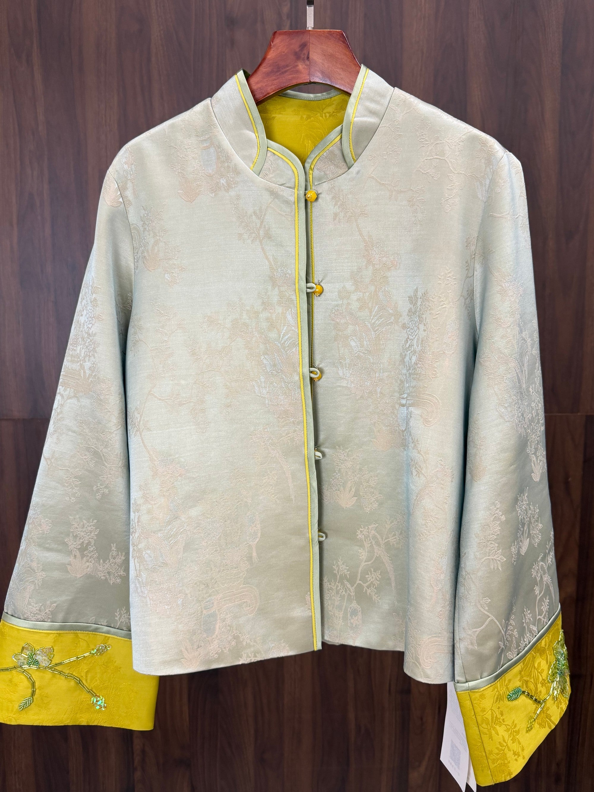 green mulberry silk embroidered jacket modern chinese fashion luxe orienta