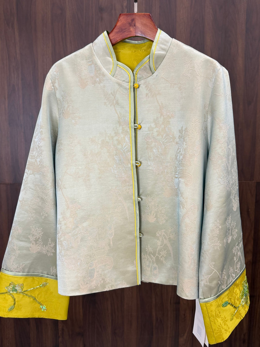 green mulberry silk embroidered jacket modern chinese fashion luxe orienta