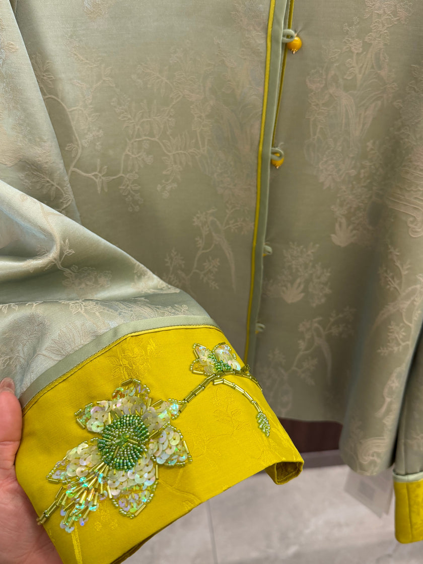 beaded embroidery floral cuff detail mulberry silk chinese jacket