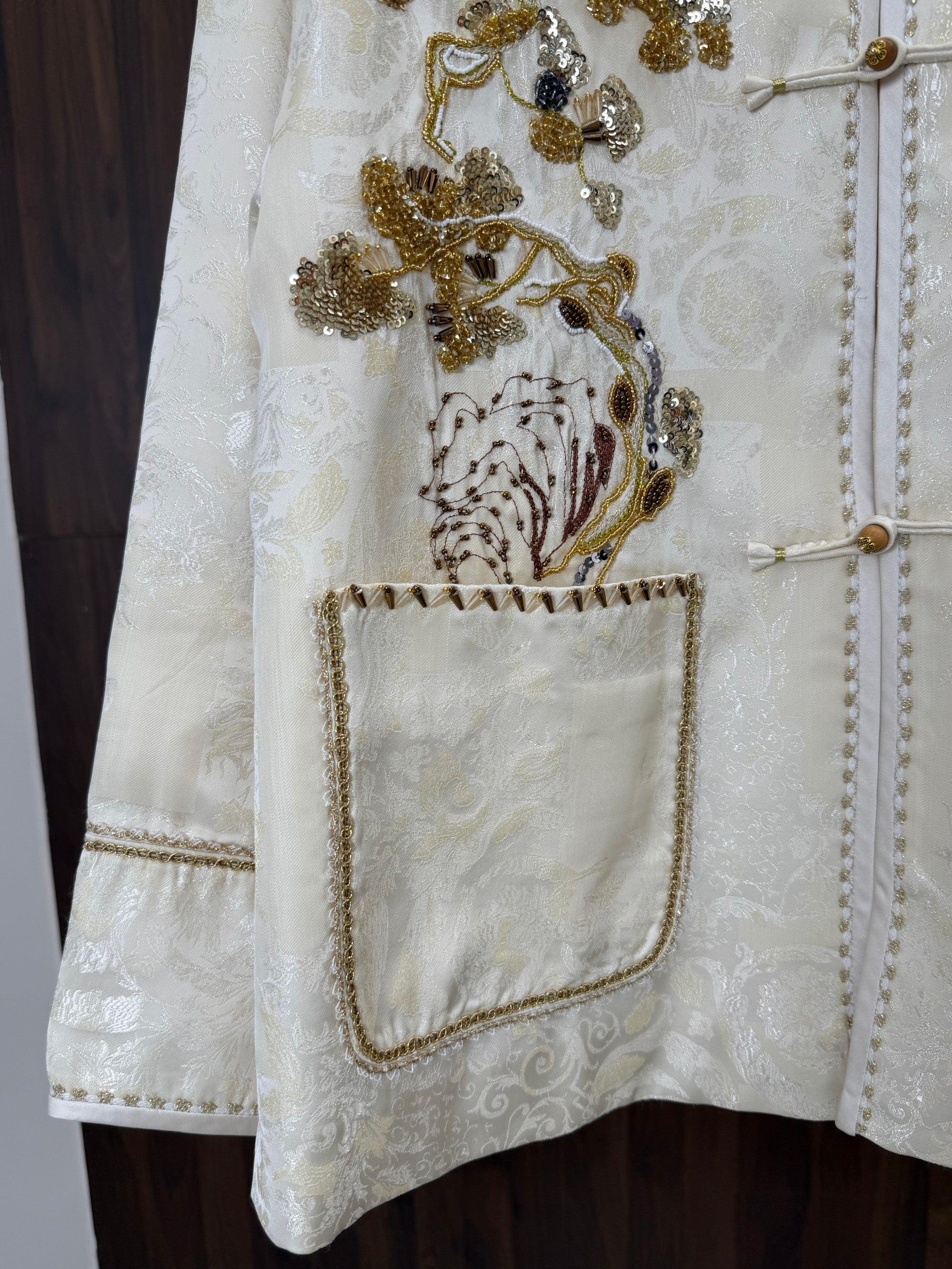 pine tree beaded embroidery detail chinese tang jacket