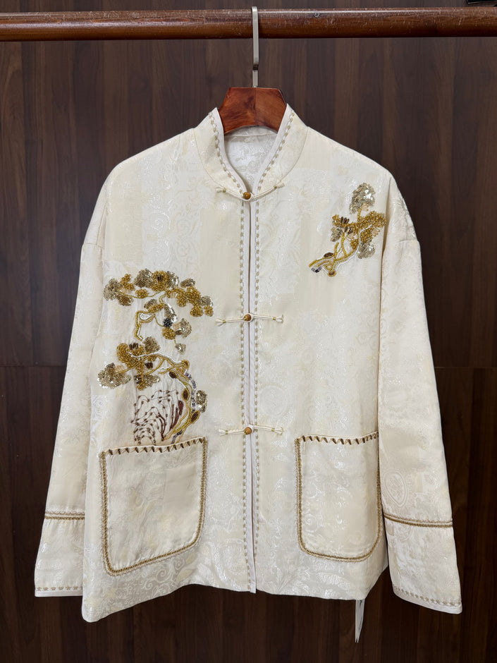 white beaded pine embroidered tang jacket modern chinese fashion luxe orienta