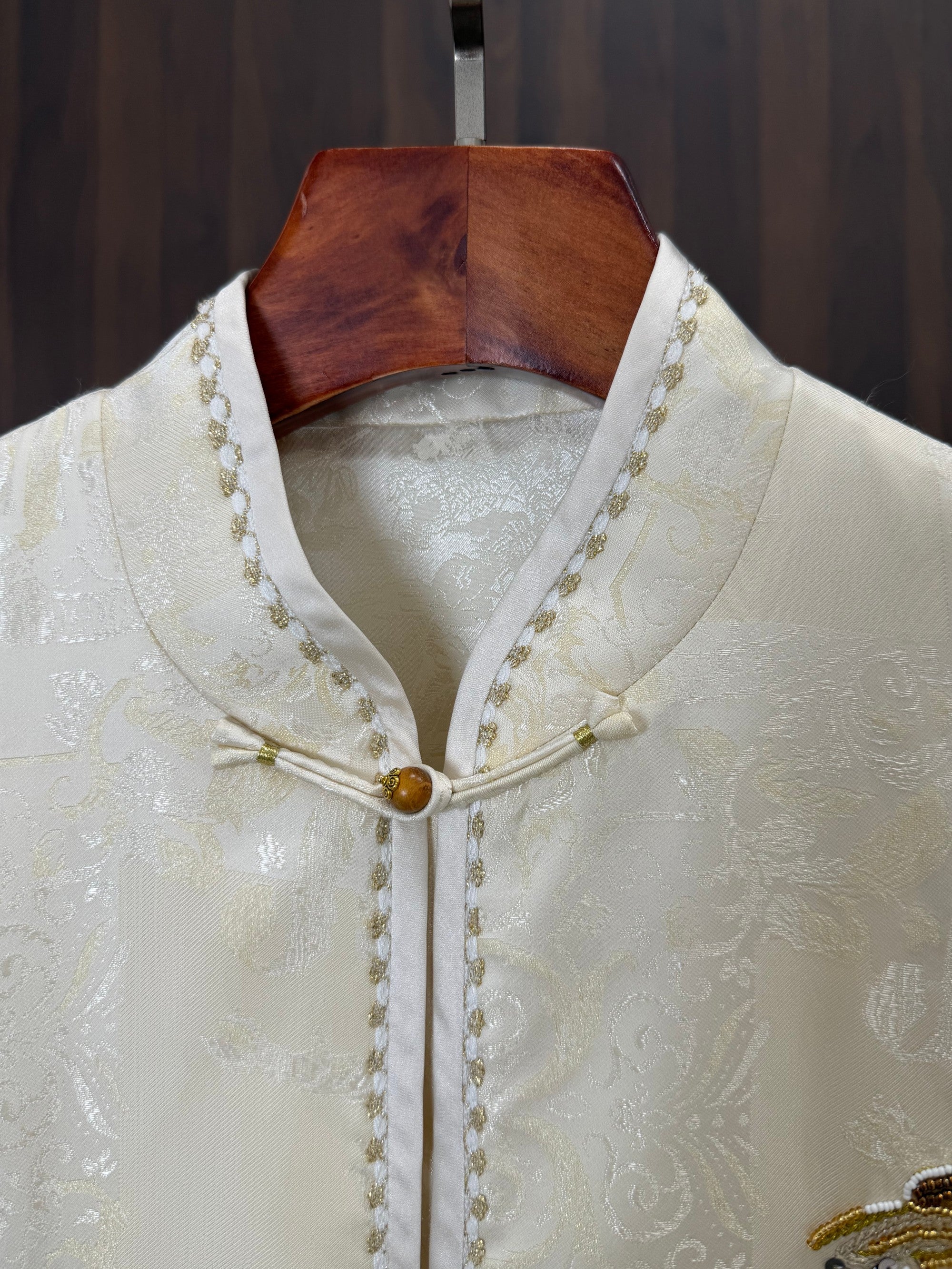 pine tree beaded embroidery detail chinese tang jacket