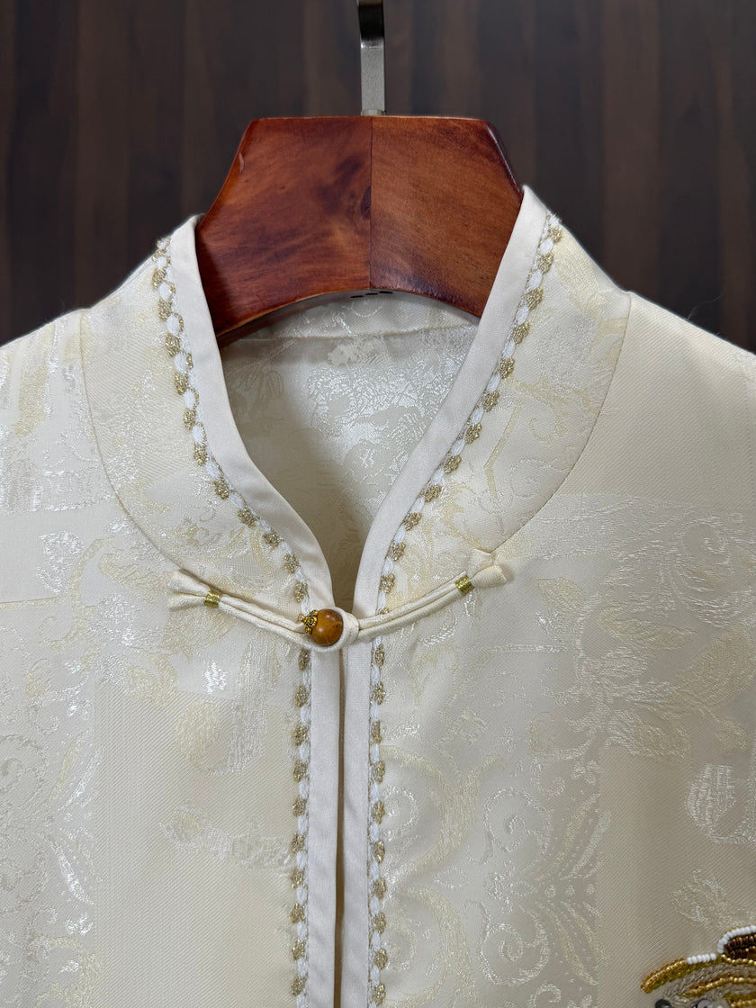 pine tree beaded embroidery detail chinese tang jacket