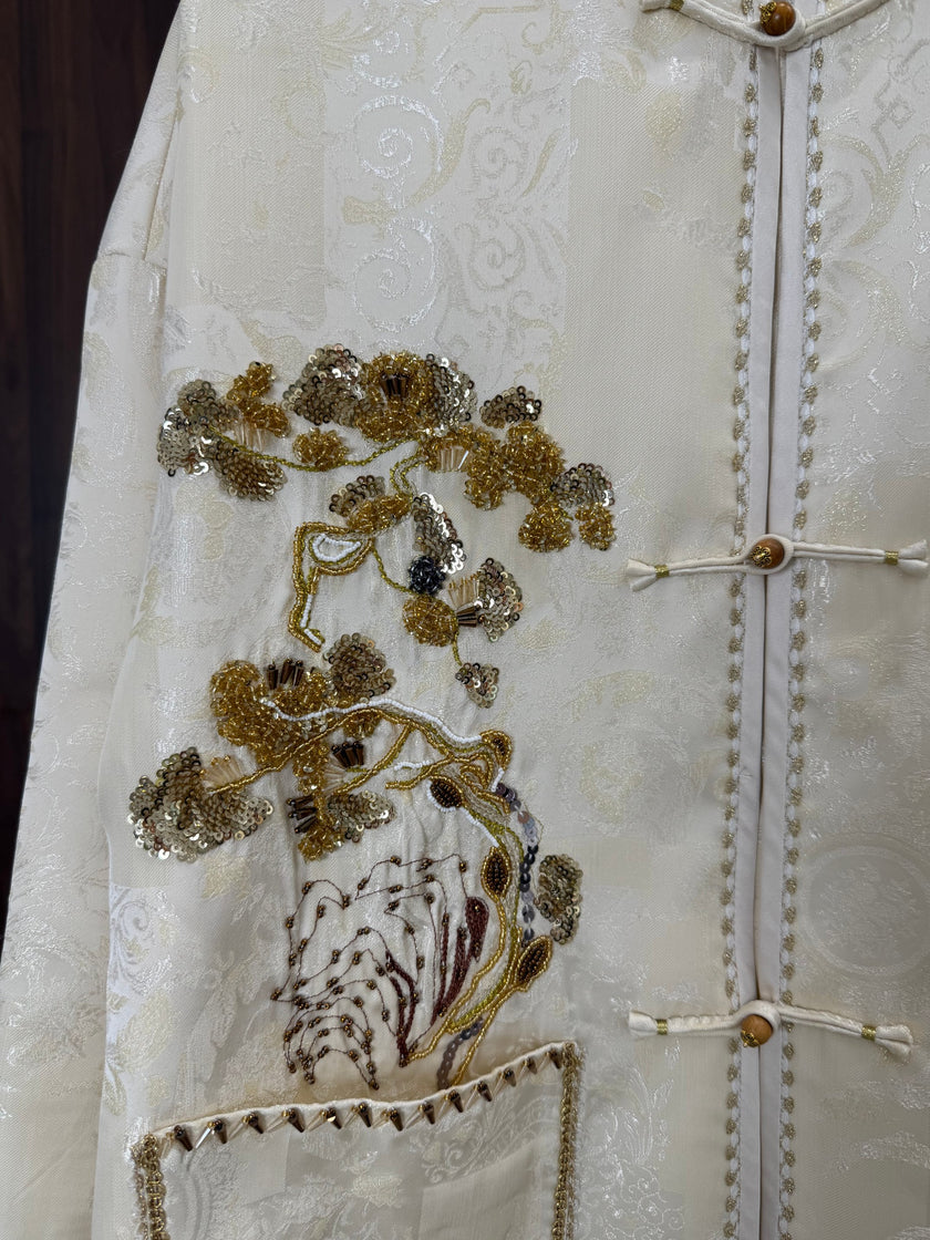 pine tree beaded embroidery detail chinese tang jacket