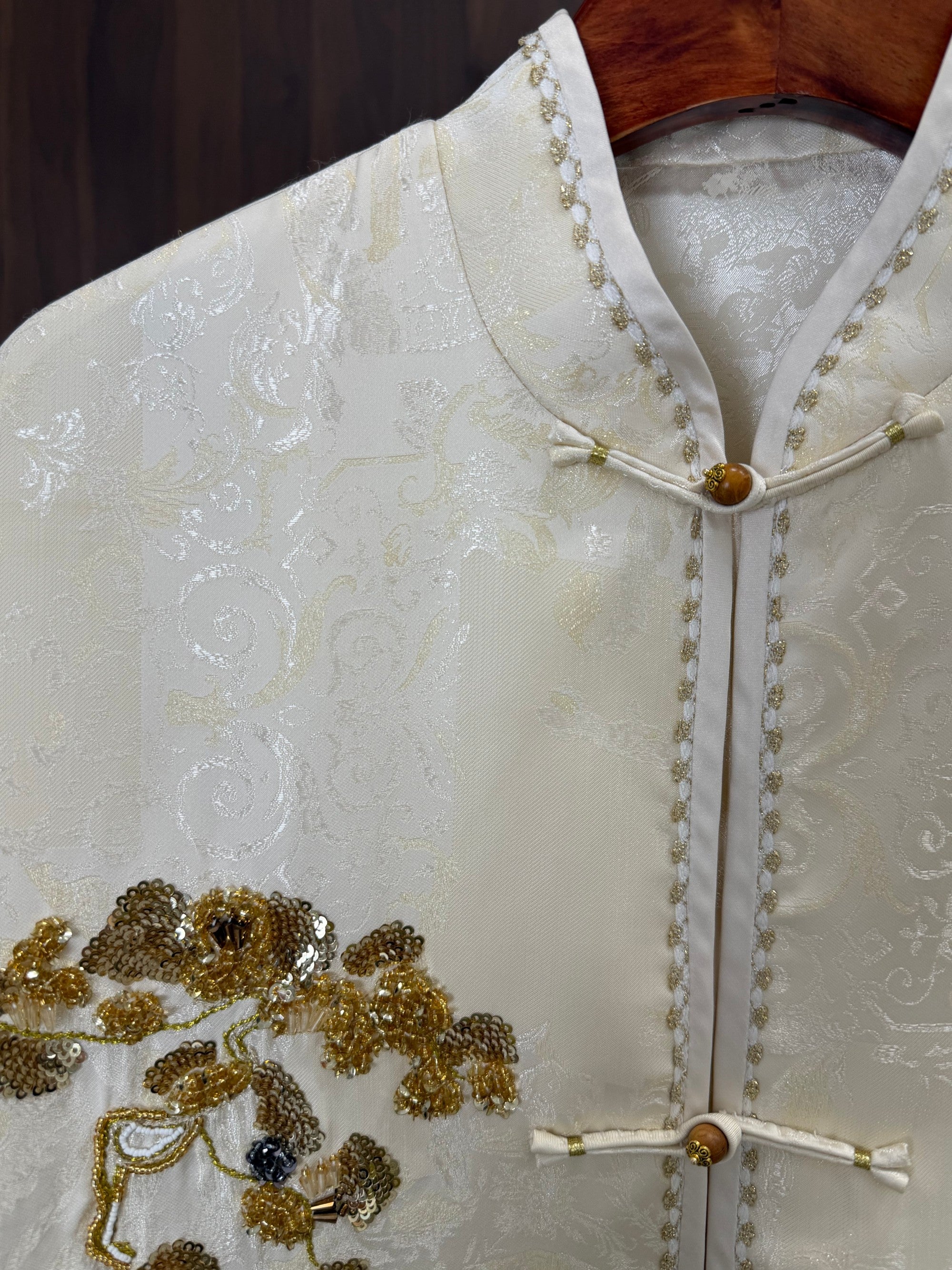 pine tree beaded embroidery detail chinese tang jacket