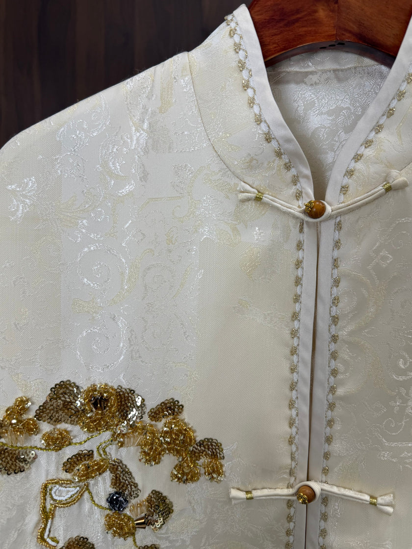 pine tree beaded embroidery detail chinese tang jacket