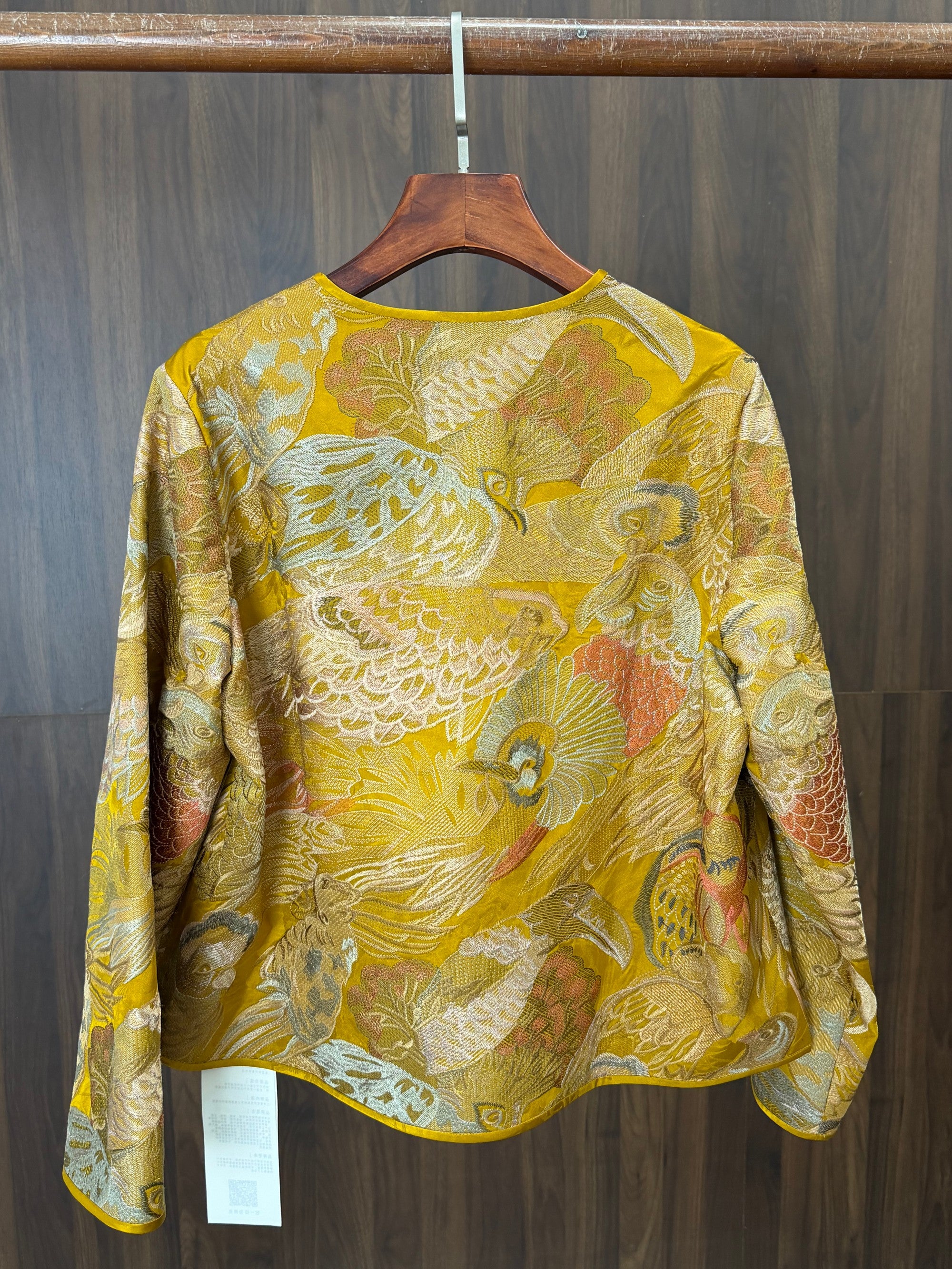 yellow phoenix brocade mulberry silk jacket modern chinese fashion luxe orienta