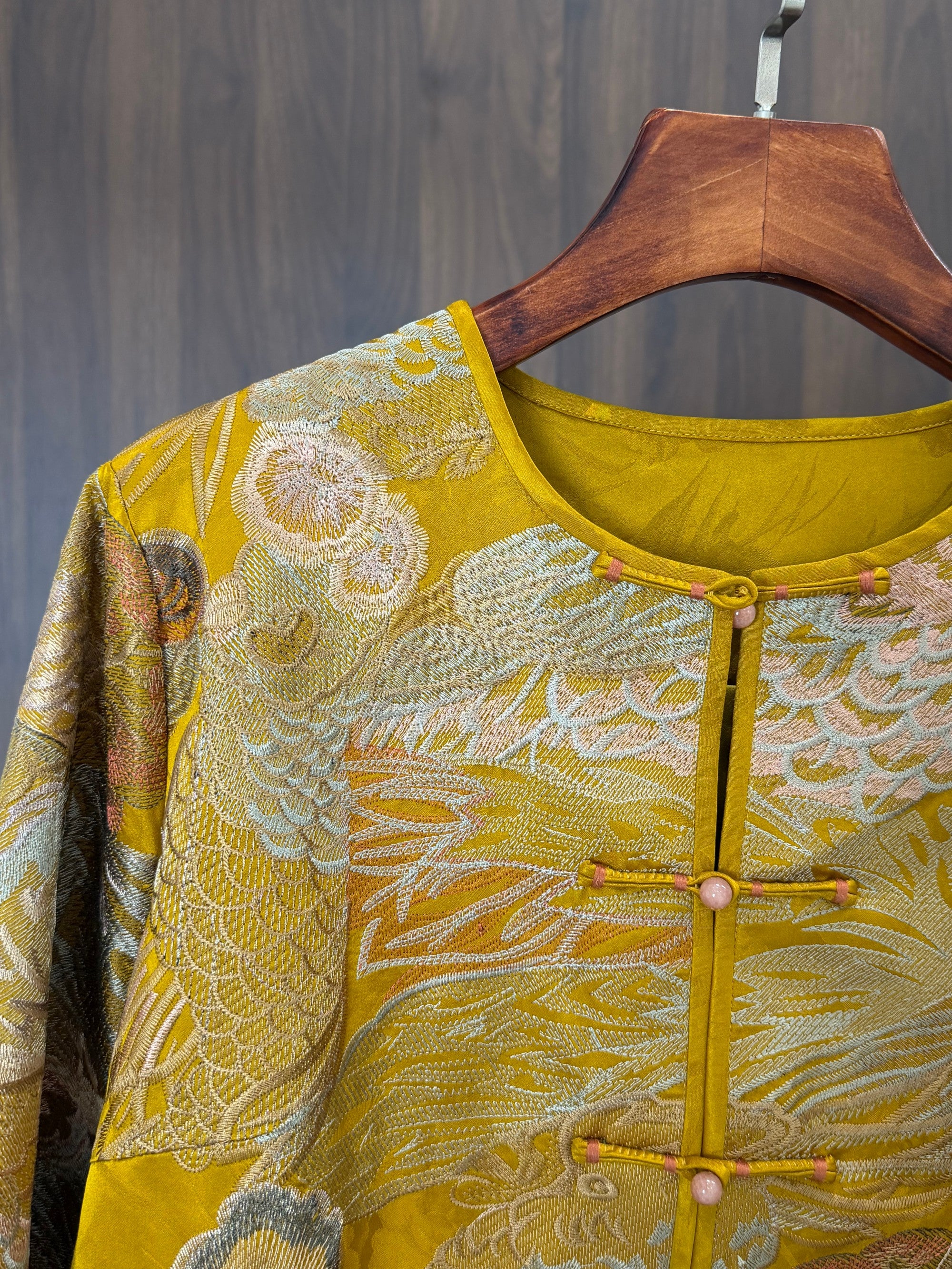 phoenix bird embroidery detail oriental silk jacket