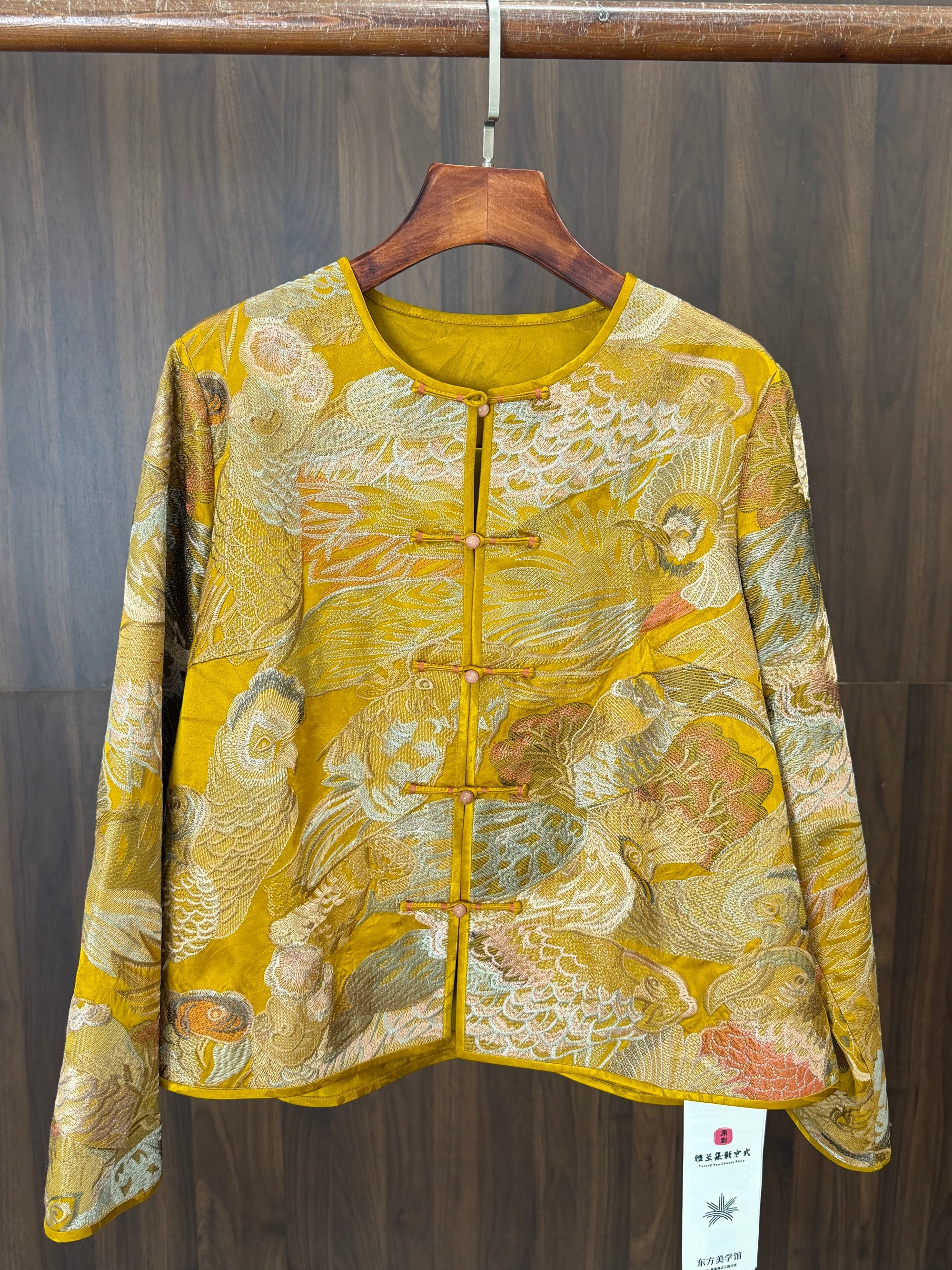 yellow phoenix brocade mulberry silk jacket modern chinese fashion luxe orienta