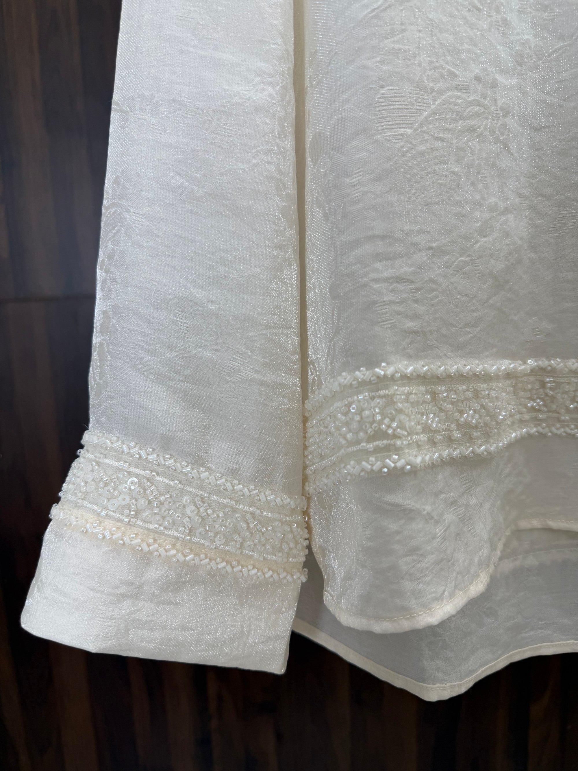 beige beaded sequin Satin blouse 