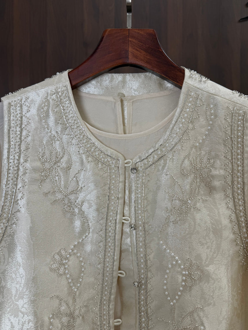 beaded sequin embroidery detail oriental vest