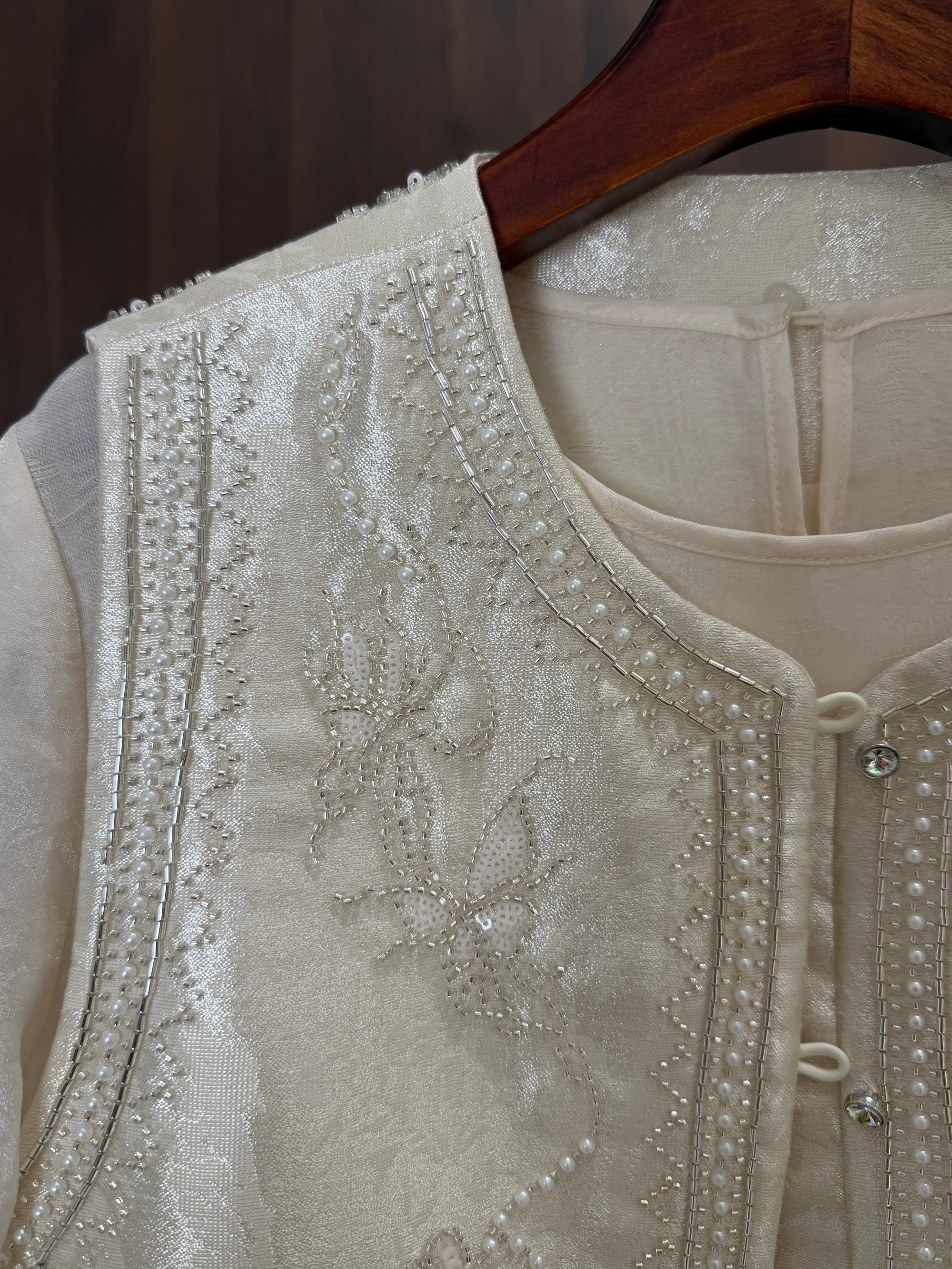 beaded sequin embroidery detail oriental vest