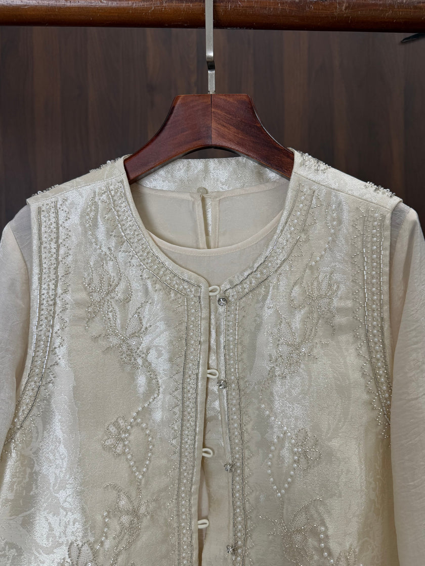 beaded sequin embroidery detail oriental vest