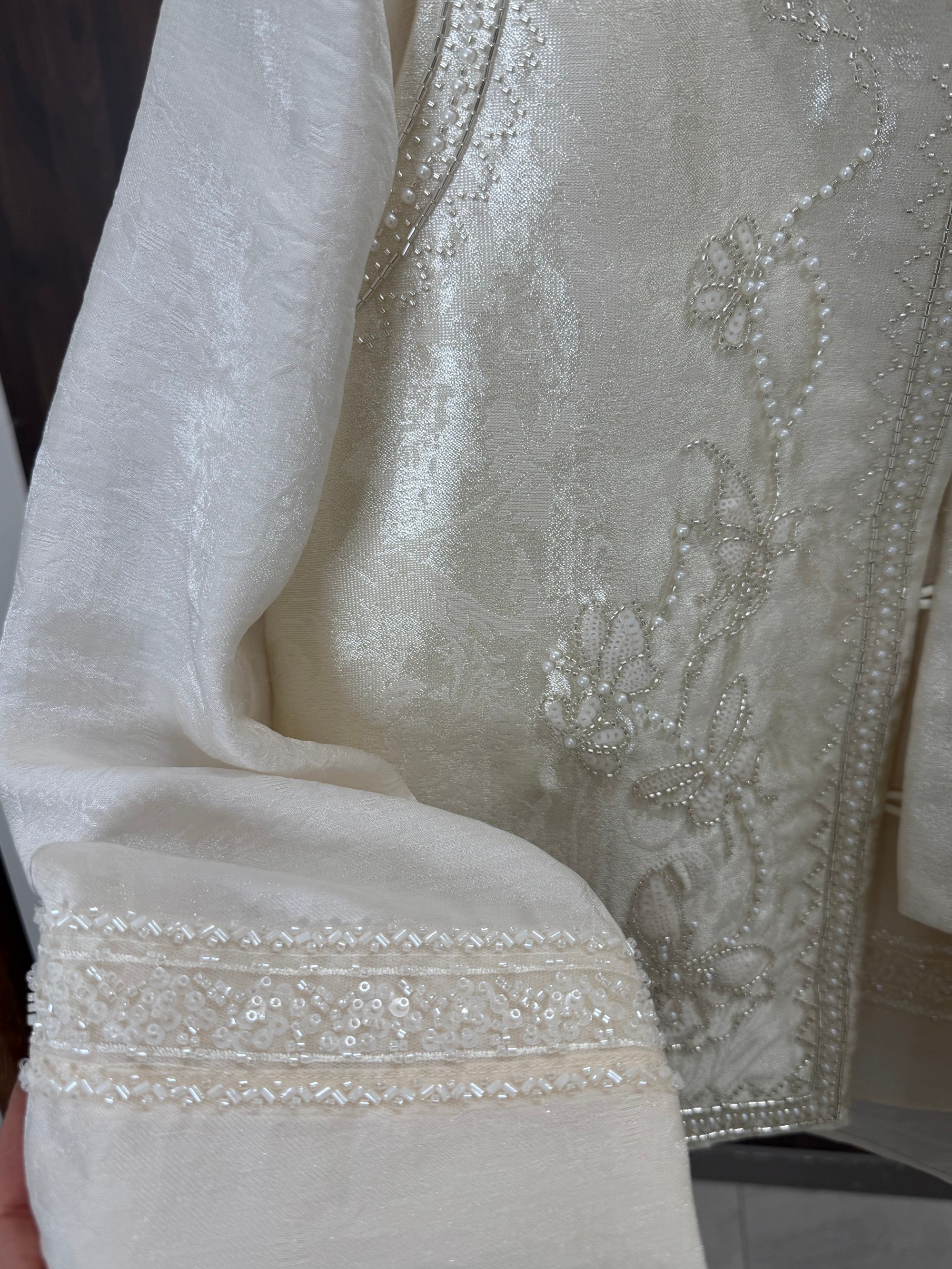 beige beaded sequin Satin blouse 