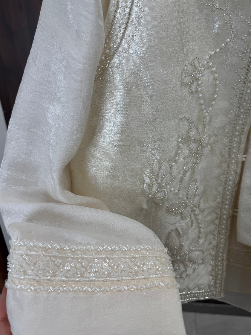 beige beaded sequin Satin blouse 