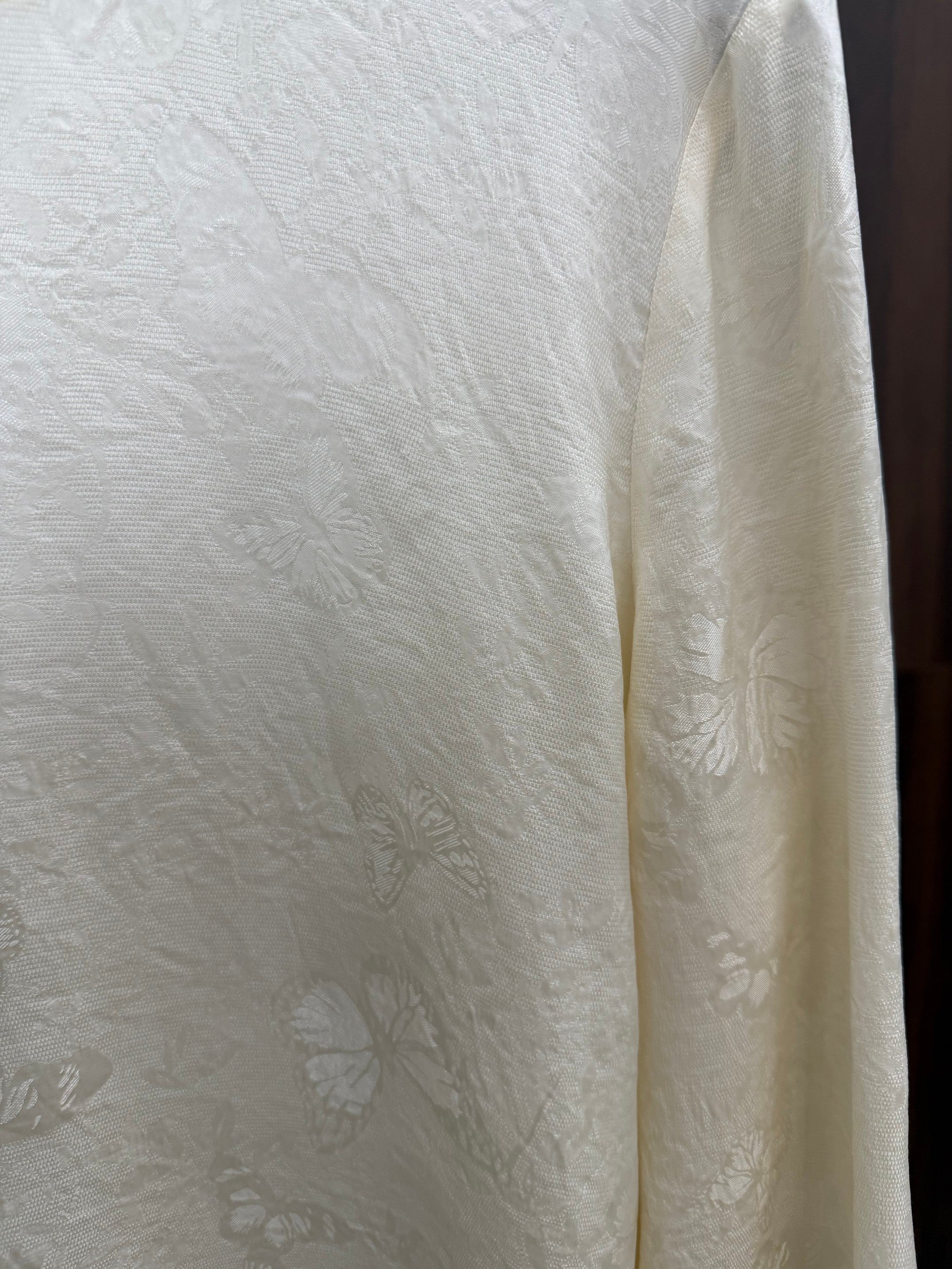 Apricot Beaded Jacquard Chinese Blouse | Modern Oriental Wrap Top - Luxe Orienta CO., LIMITED