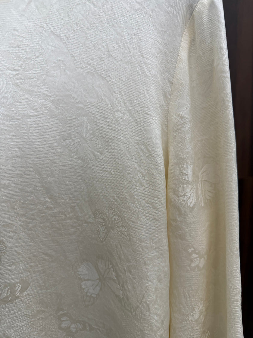 Apricot Beaded Jacquard Chinese Blouse | Modern Oriental Wrap Top - Luxe Orienta CO., LIMITED