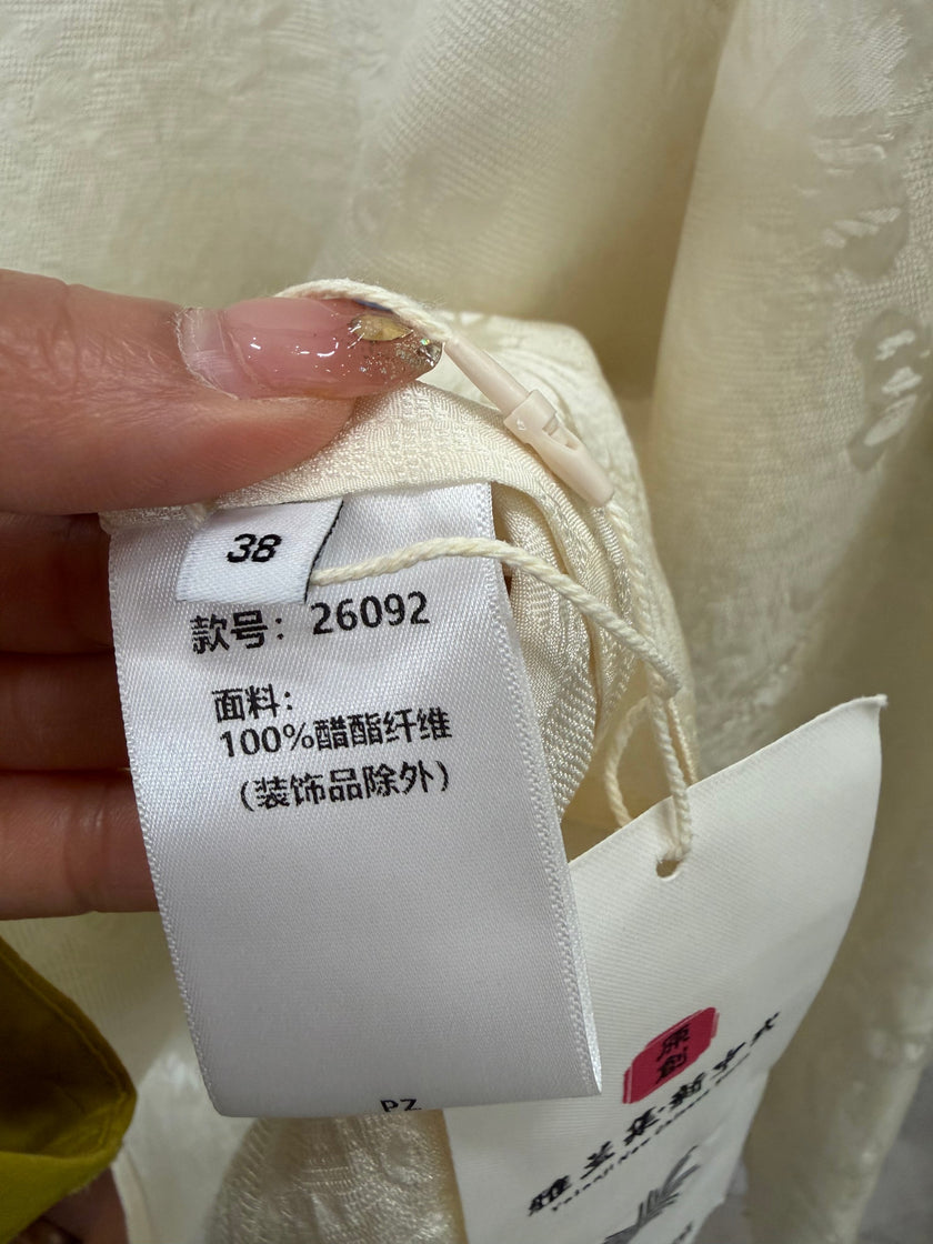 Apricot Beaded Jacquard Chinese Blouse | Modern Oriental Wrap Top - Luxe Orienta CO., LIMITED