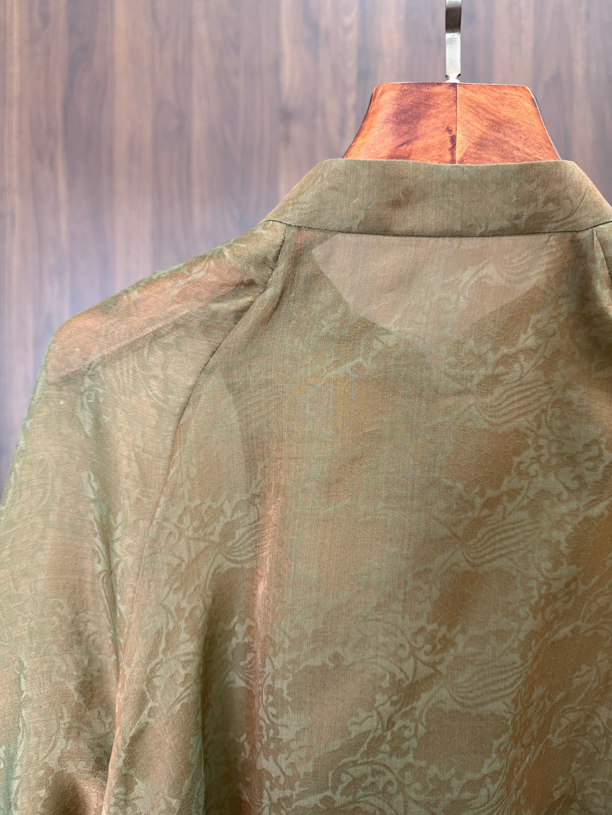 Mulberry Silk Jacquard Mandarin Collar Blouse | Modern Chinese Frog Button Shirt - Luxe Orienta CO., LIMITED