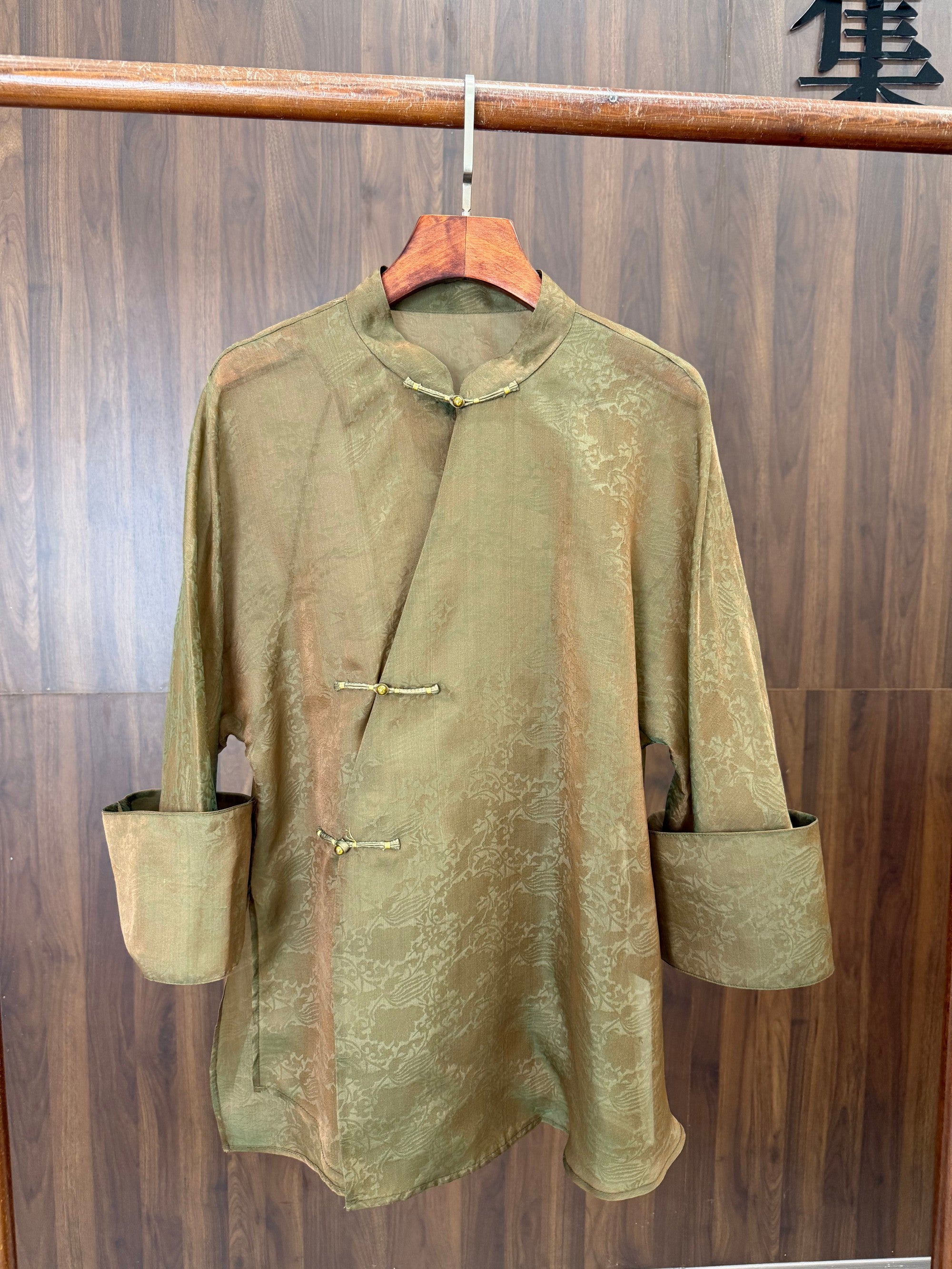 Mulberry Silk Jacquard Mandarin Collar Blouse | Modern Chinese Frog Button Shirt - Luxe Orienta CO., LIMITED