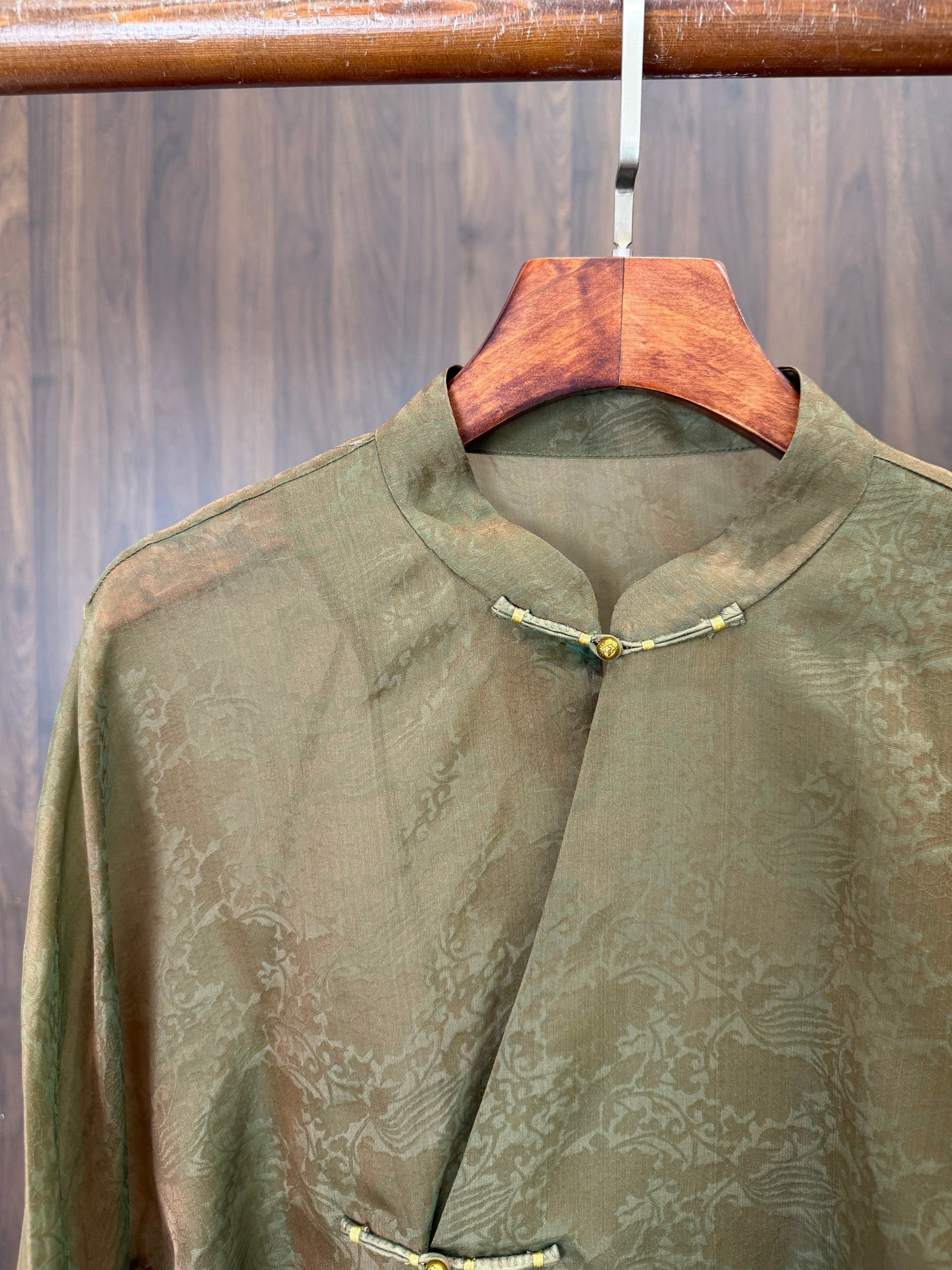 Mulberry Silk Jacquard Mandarin Collar Blouse | Modern Chinese Frog Button Shirt - Luxe Orienta CO., LIMITED