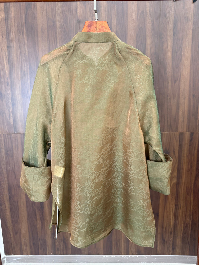 Mulberry Silk Jacquard Mandarin Collar Blouse | Modern Chinese Frog Button Shirt - Luxe Orienta CO., LIMITED