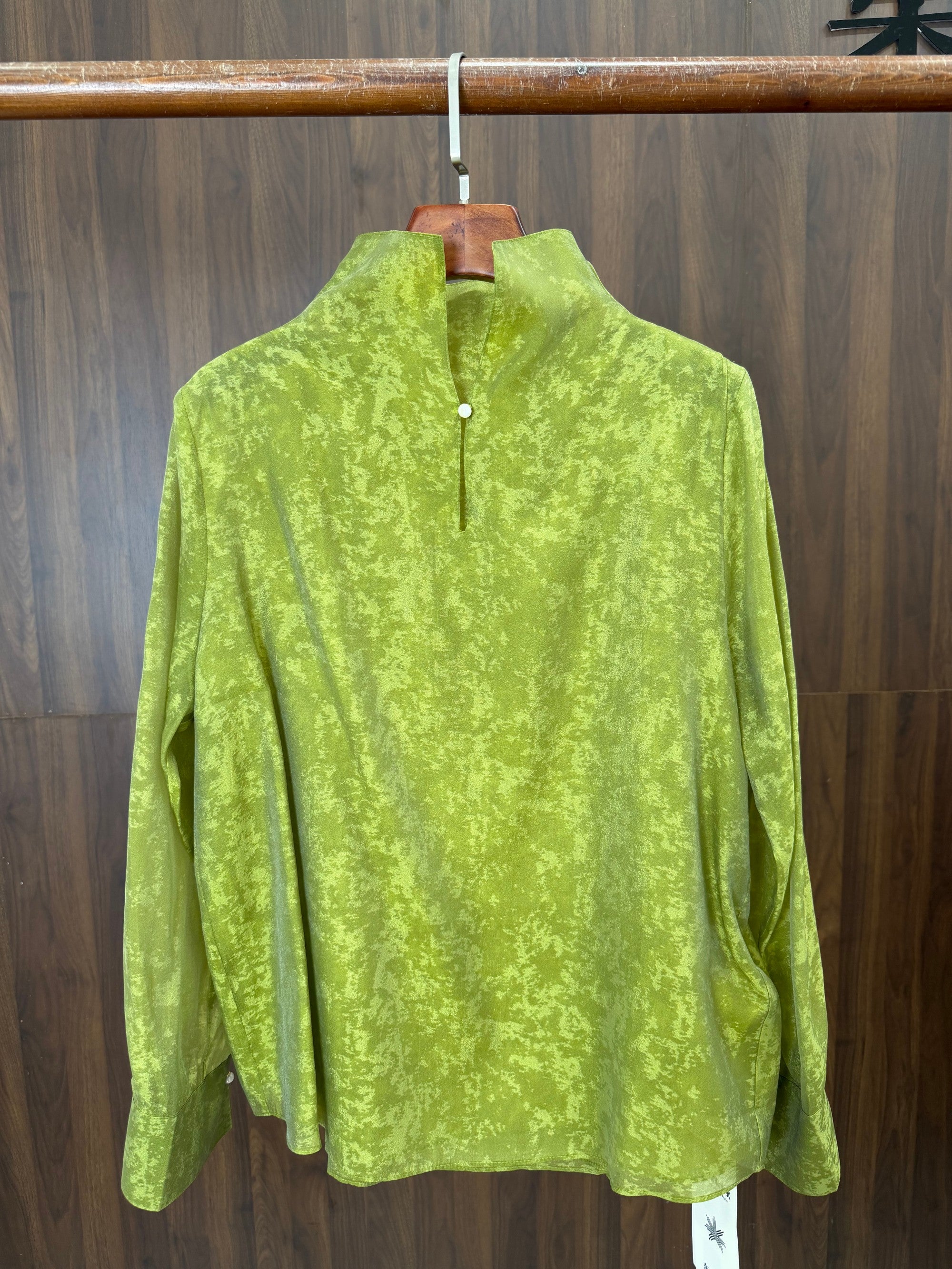 Green TENCEL™ Jacquard Long Sleeve Blouse | Minimalist Modern Chinese Style - Luxe Orienta CO., LIMITED