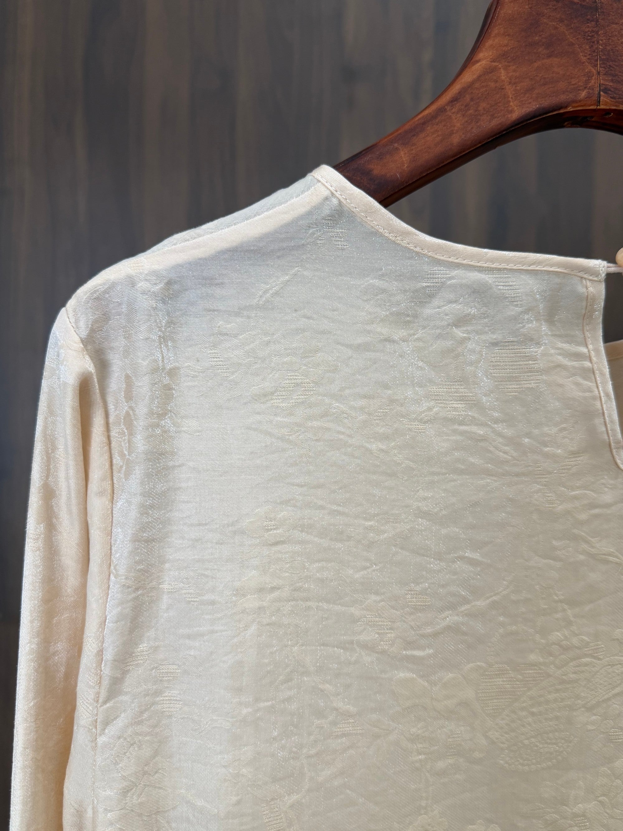 Beaded Jacquard TENCEL™ Blouse | Modern Chinese Elegant Long Sleeve Top - Luxe Orienta CO., LIMITED