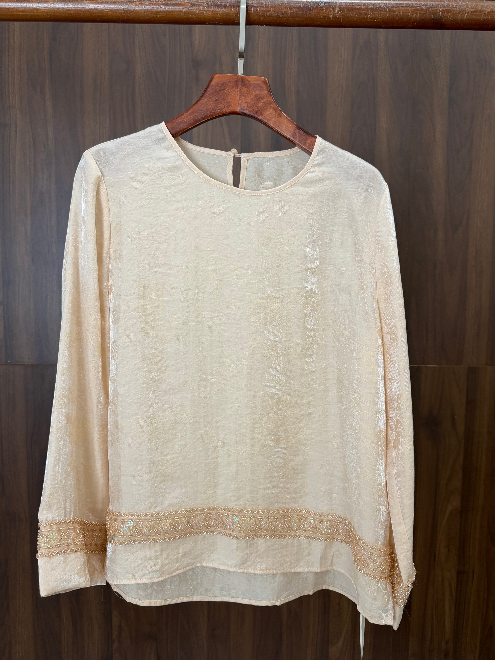 Beaded Jacquard TENCEL™ Blouse | Modern Chinese Elegant Long Sleeve Top - Luxe Orienta CO., LIMITED