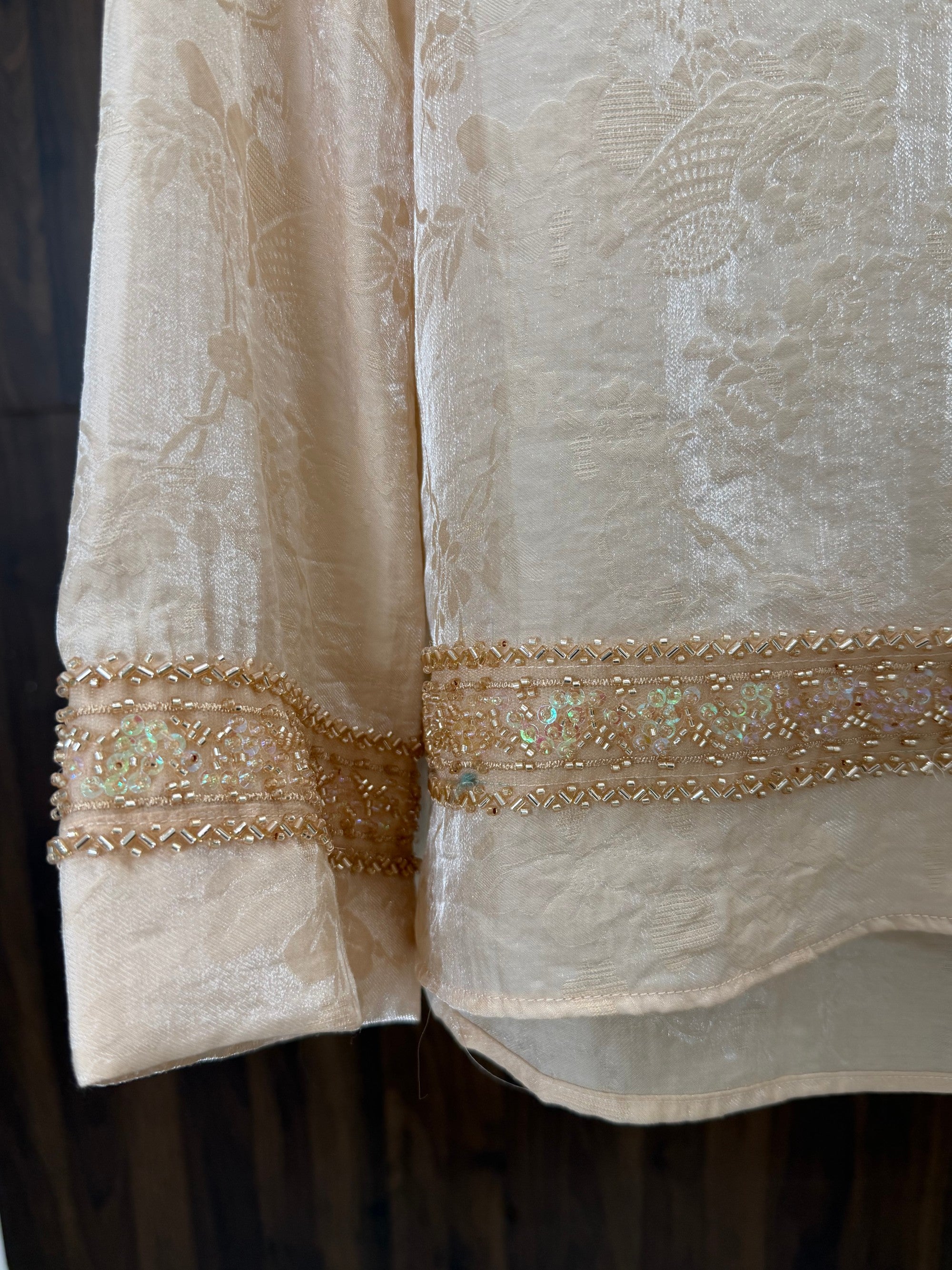 Beaded Jacquard TENCEL™ Blouse | Modern Chinese Elegant Long Sleeve Top - Luxe Orienta CO., LIMITED