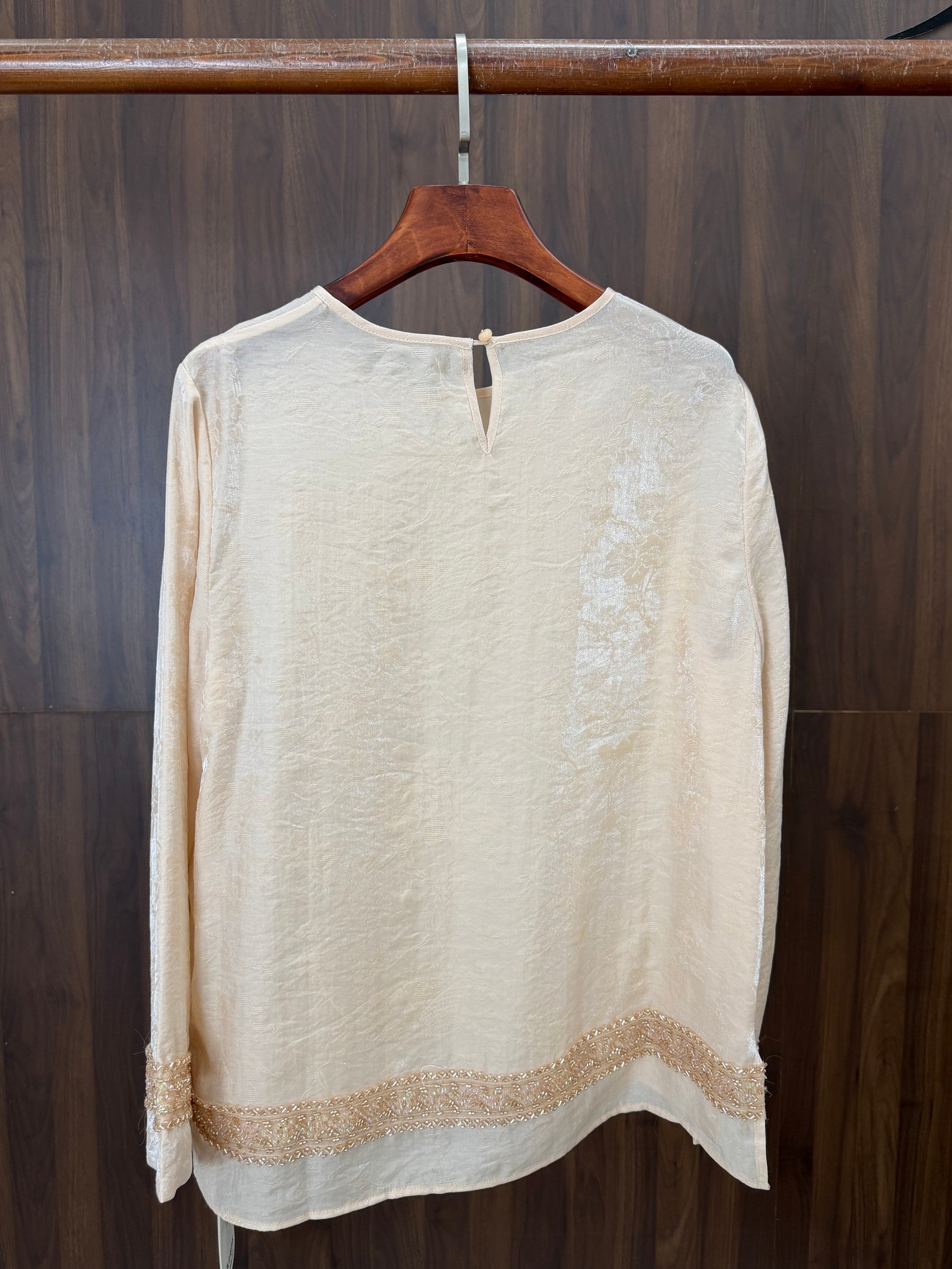 Beaded Jacquard TENCEL™ Blouse | Modern Chinese Elegant Long Sleeve Top - Luxe Orienta CO., LIMITED