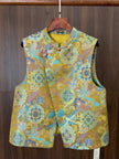 golden mulberry silk jacquard chinese vest with baoxiang flower motif