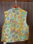 golden mulberry silk jacquard chinese vest with baoxiang flower motif
