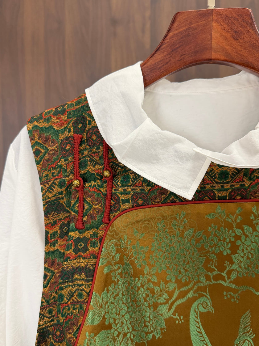 Peacock & Floral Embroidered Xiangyunsha Silk Vest | Modern Chinese Jacquard Waistcoat - Luxe Orienta CO., LIMITED