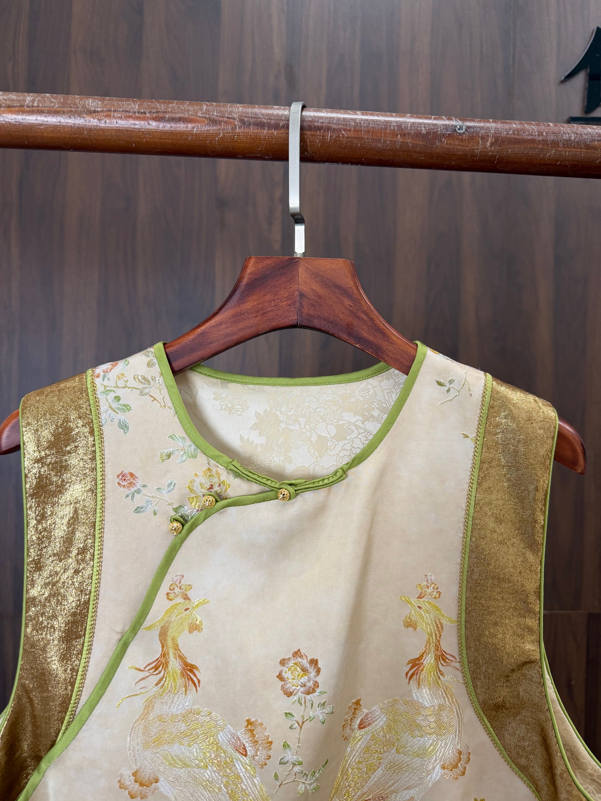 Beige Phoenix Gold Jacquard Embroidered Vest | Modern Chinese Style Waistcoat | LUXE ORIENTA - Luxe Orienta CO., LIMITED