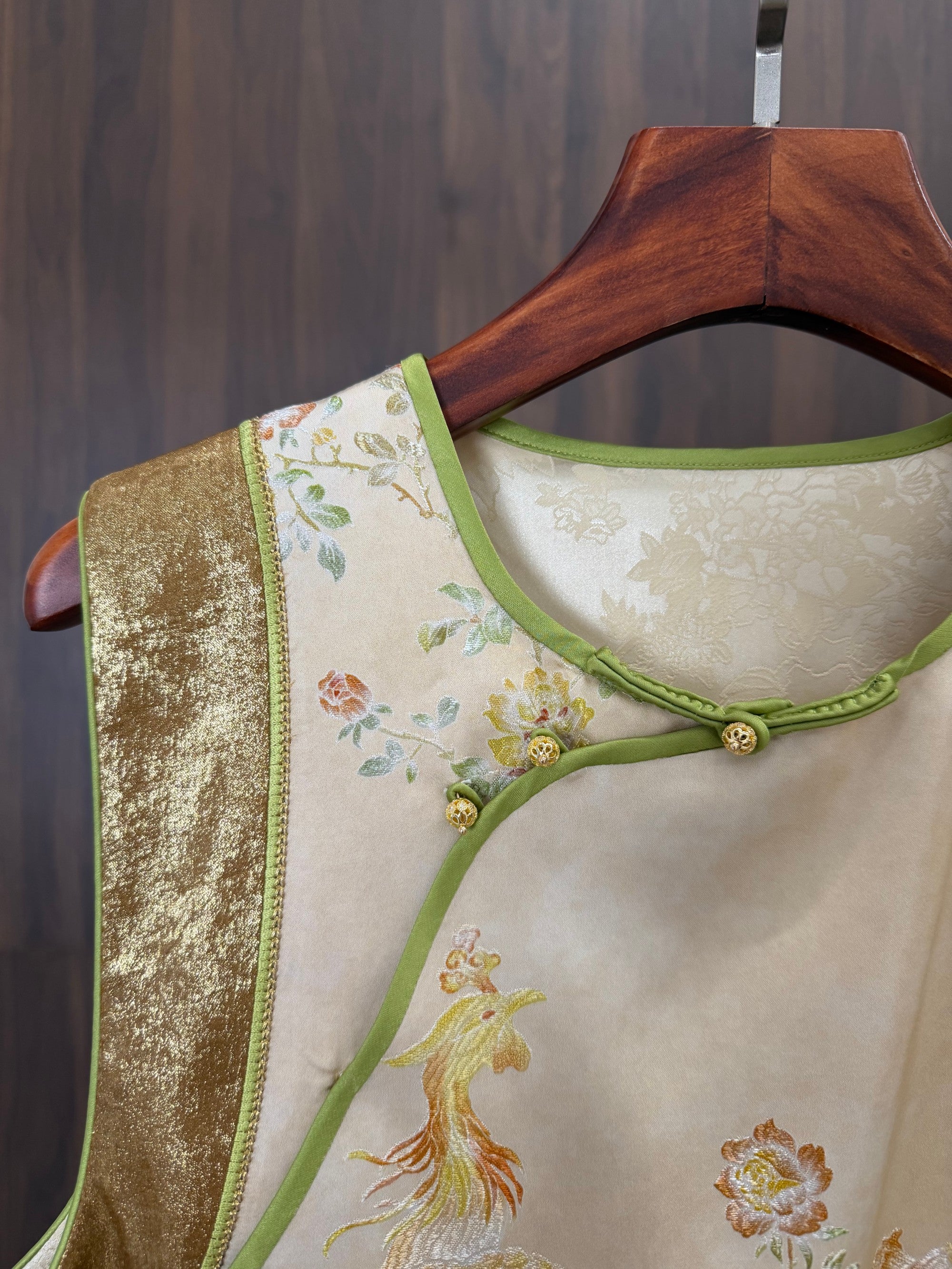 Beige Phoenix Gold Jacquard Embroidered Vest | Modern Chinese Style Waistcoat | LUXE ORIENTA - Luxe Orienta CO., LIMITED