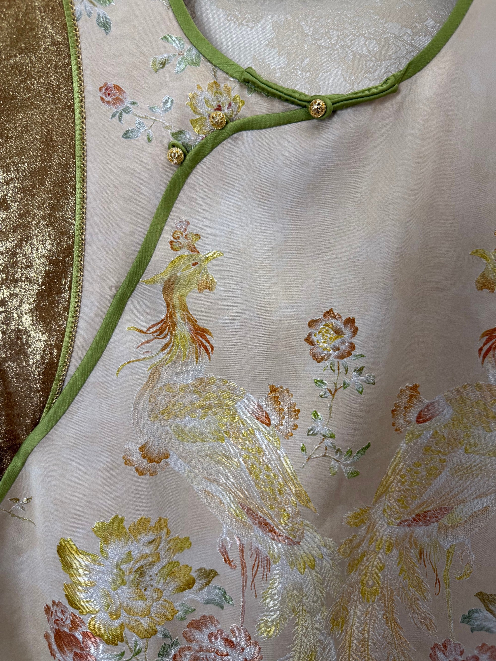 Beige Phoenix Gold Jacquard Embroidered Vest | Modern Chinese Style Waistcoat | LUXE ORIENTA - Luxe Orienta CO., LIMITED