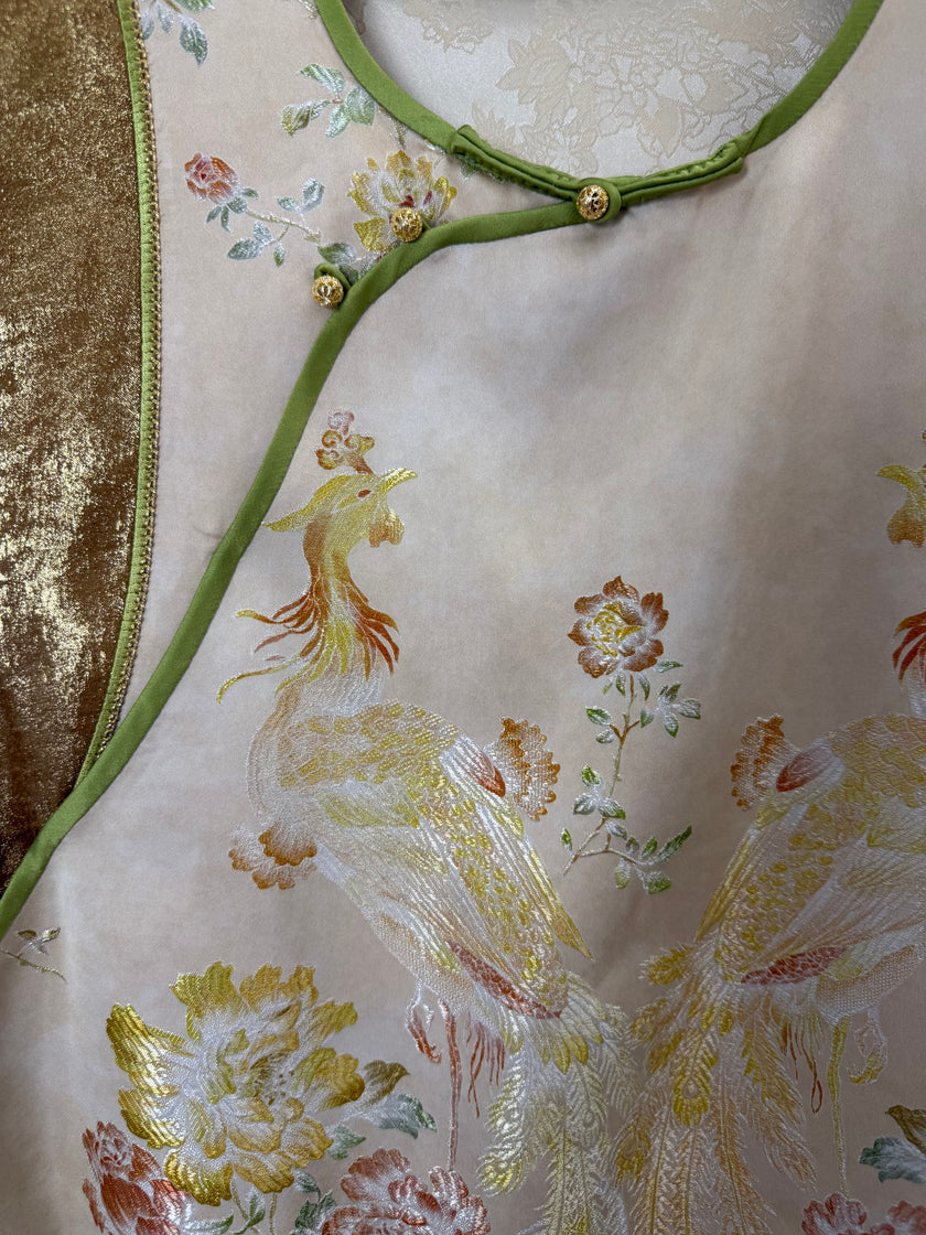 Beige Phoenix Gold Jacquard Embroidered Vest | Modern Chinese Style Waistcoat | LUXE ORIENTA - Luxe Orienta CO., LIMITED