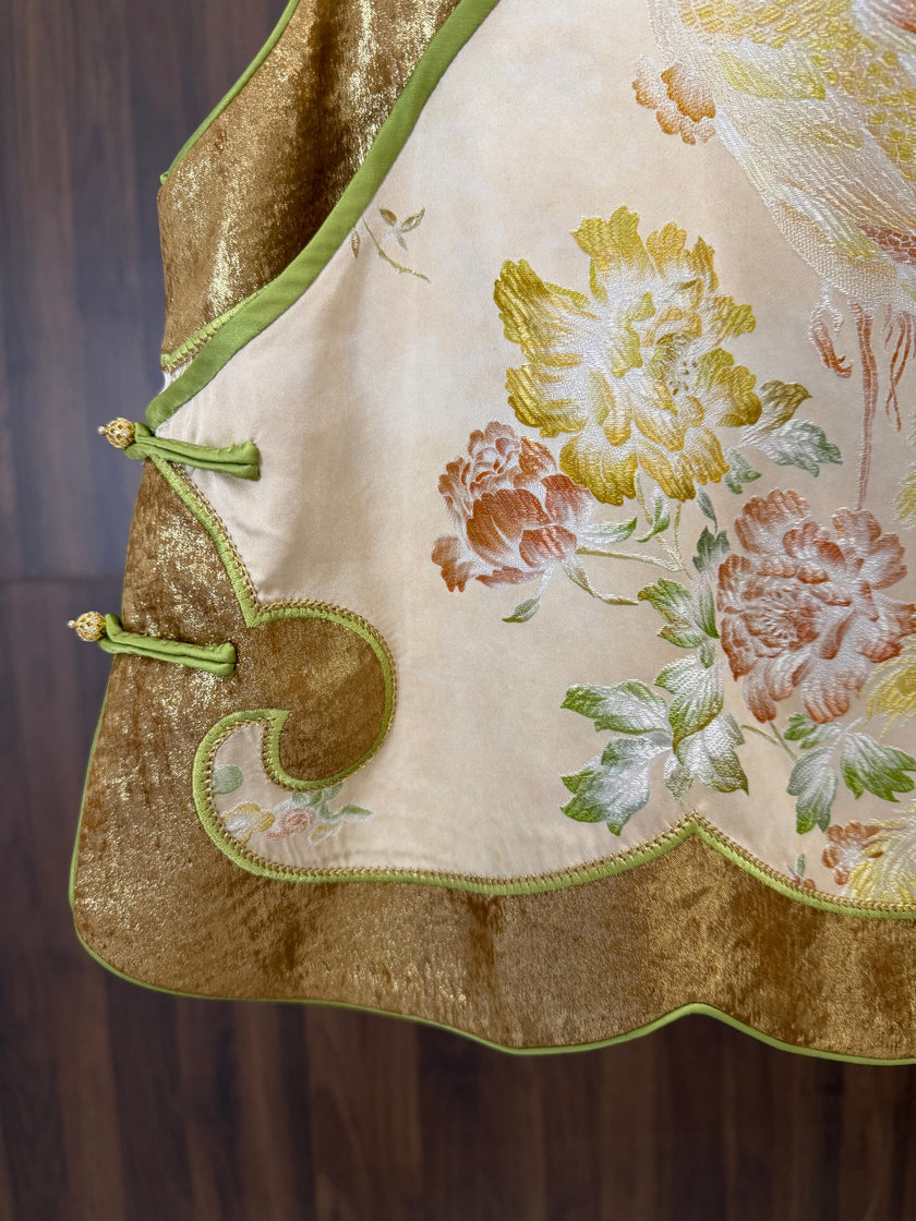 Beige Phoenix Gold Jacquard Embroidered Vest | Modern Chinese Style Waistcoat | LUXE ORIENTA - Luxe Orienta CO., LIMITED